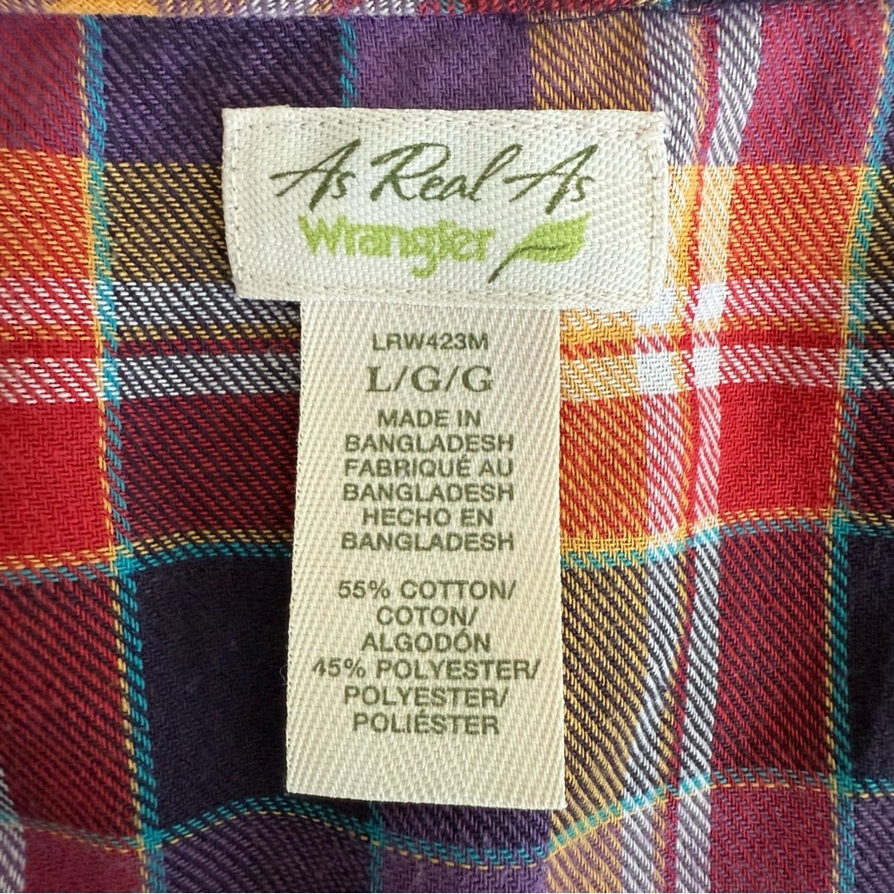 Wrangler As Real As Women's Plaid Snap Button Western Shirt Red Purple Size L - Picture 3 of 5